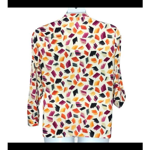 Anne Klein Novelty Print Mandarin Neck Blouse Medium Silver Buttons - Picture 10 of 14